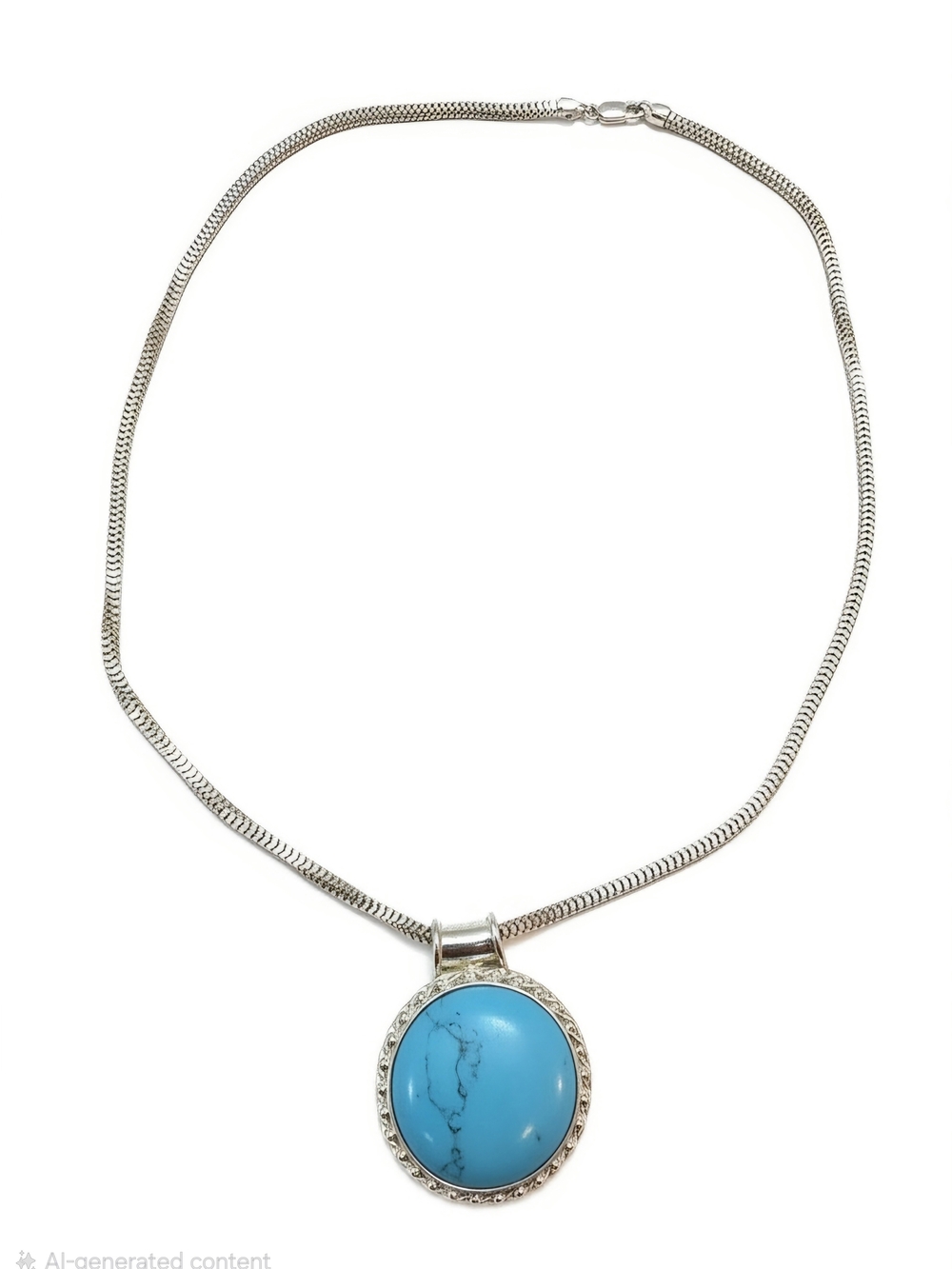 Turquoise Stone Pendant Necklace .925 Sterling Silver